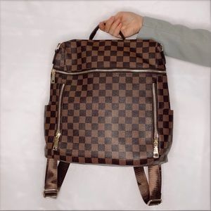 PU Leather Multipurpose Design Convertible Satchel Bag Travel Checkered Backpack